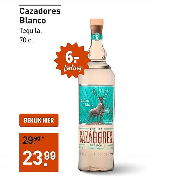 Cazadores Blanco Tequila, 70 cl 6= korting