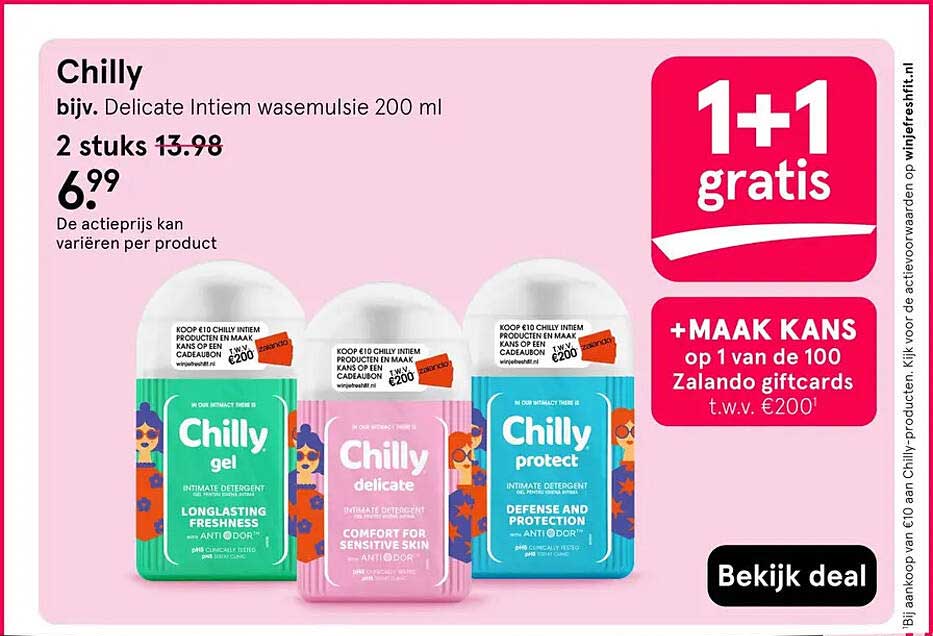 Chilly, bijv. Delicate Intiem wasemulsie 200 ml 1+1 gratis