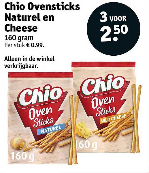 Chio Ovensticks Naturel en Cheese 160 gram 3 voor 2.50