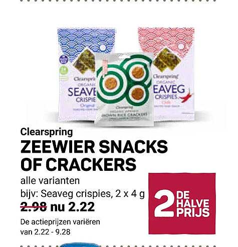 Clearspring ZEEWIER SNACKS OF CRACKERS 2e halve prijs