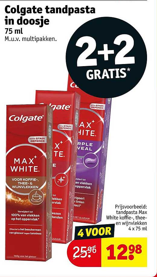 Colgate tandpasta in doosje 75 ml 2+2 GRATIS*