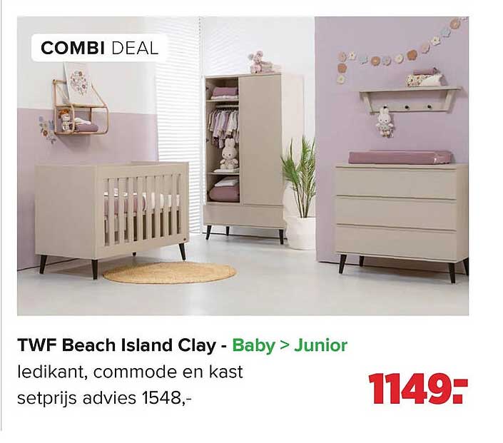 COMBI DEAL TWF Beach Island Clay - Baby > Junior ledikant, commode en kast