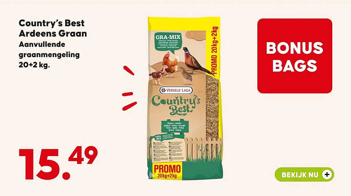 Country's Best Ardeens Graan Aanvullende graanmengeling 20+2 kg. BONUS BAGS