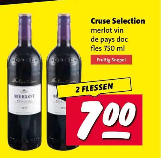 Cruse Selection merlot vin de pays doc fles 750 ml Fruitig Soepel 2 FLESSEN