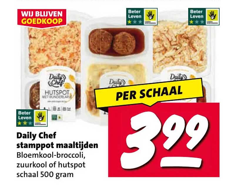 Daily Chef stamppot maaltijden Bloemkool-broccoli, zuurkool of hutspot schaal 500 gram PER SCHAAL