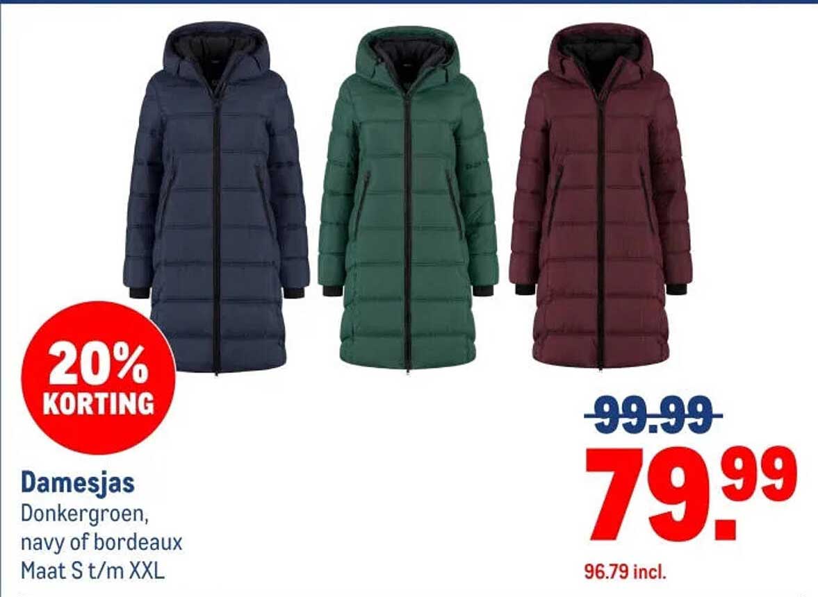 Damesjas Donkergroen, navy of bordeaux Maat S t/m XXL 20% KORTING
