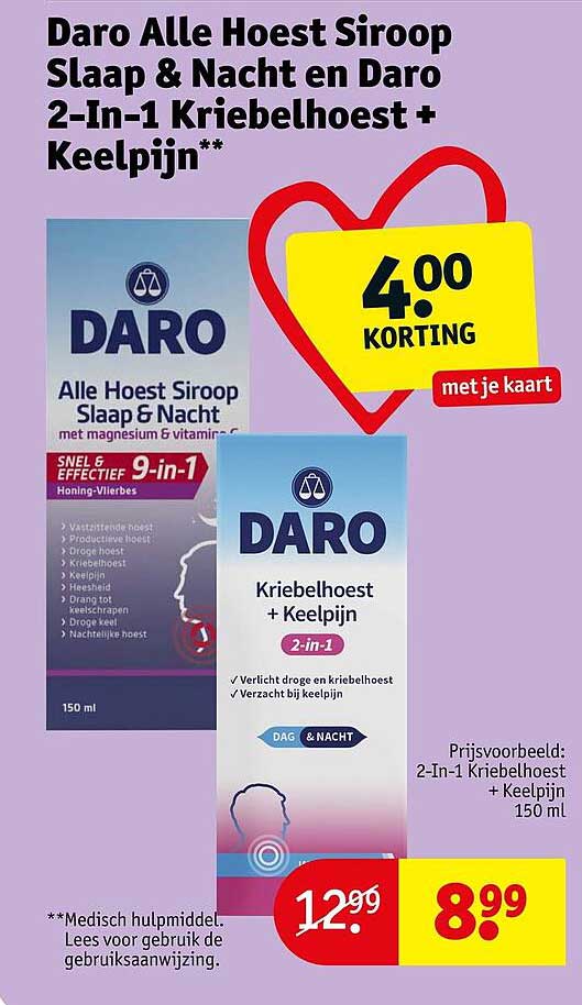 Daro Alle Hoest Siroop Slaap & Nacht en Daro 2-In-1 Kriebelhoest + Keelpijn**