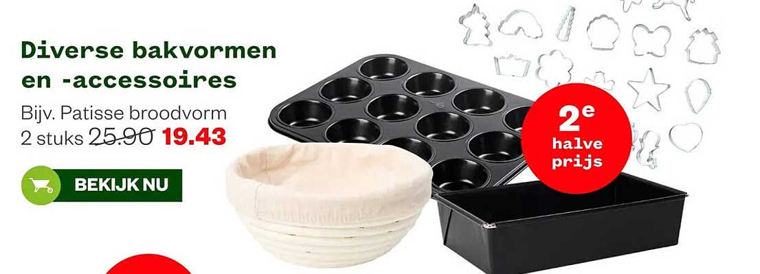 Diverse bakvormen en -accessoires Bijv. Patisse broodvorm 2 stuks 2e halve prijs