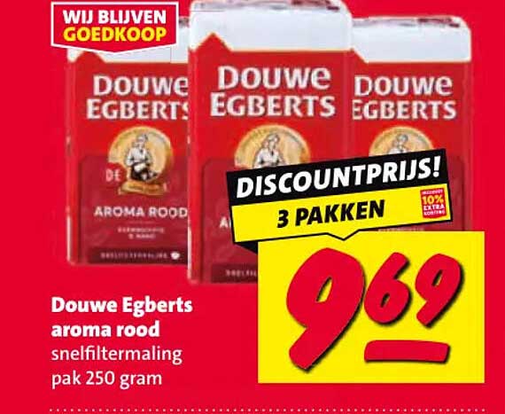 Douwe Egberts aroma rood snelfiltermaling pak 250 gram - 3 pakken