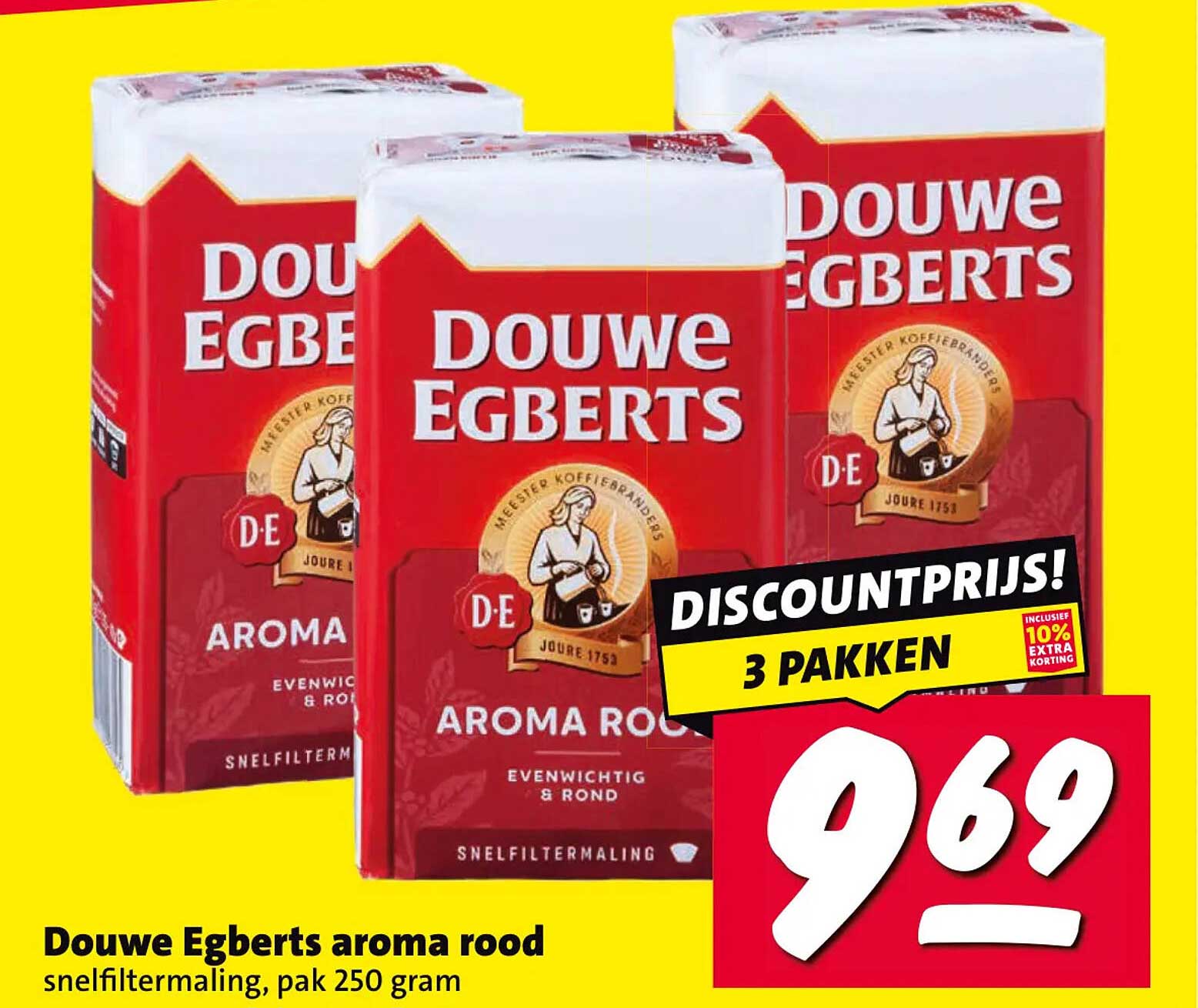 Douwe Egberts aroma rood snelfiltermaling, pak 250 gram