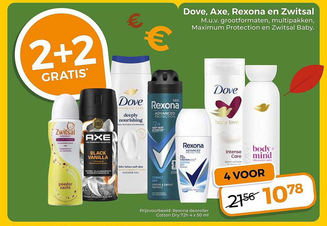 Dove, Axe, Rexona en Zwitsal 2+2 GRATIS*