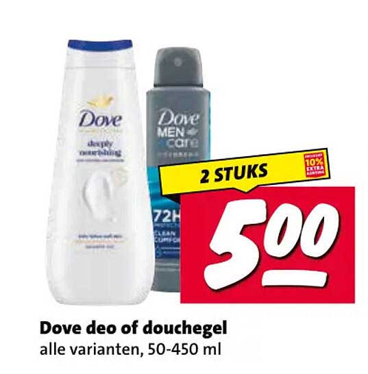 Dove deo of douchegel alle varianten, 50-450 ml 2 STUKS 5,00