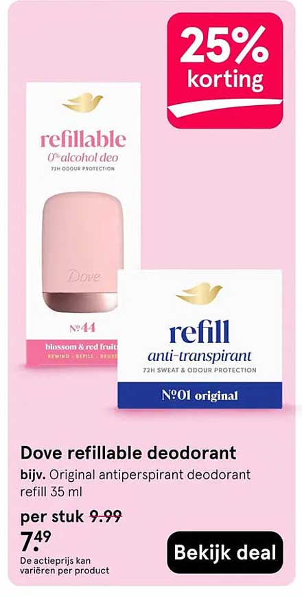 Dove refillable deodorant 25% korting