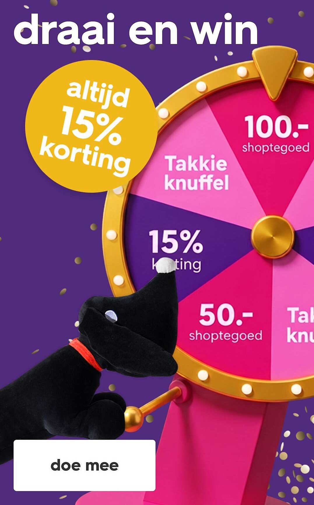 draai en win altijd 15% korting