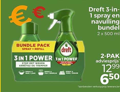 Dreft 3-in-1 spray en navulling bundel 2 x 500 ml 2-PAK adviesprijs