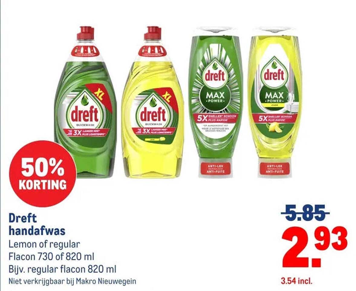 Dreft handafwas Lemon of regular Flacon 730 of 820 ml Biv. regular flacon 820 ml