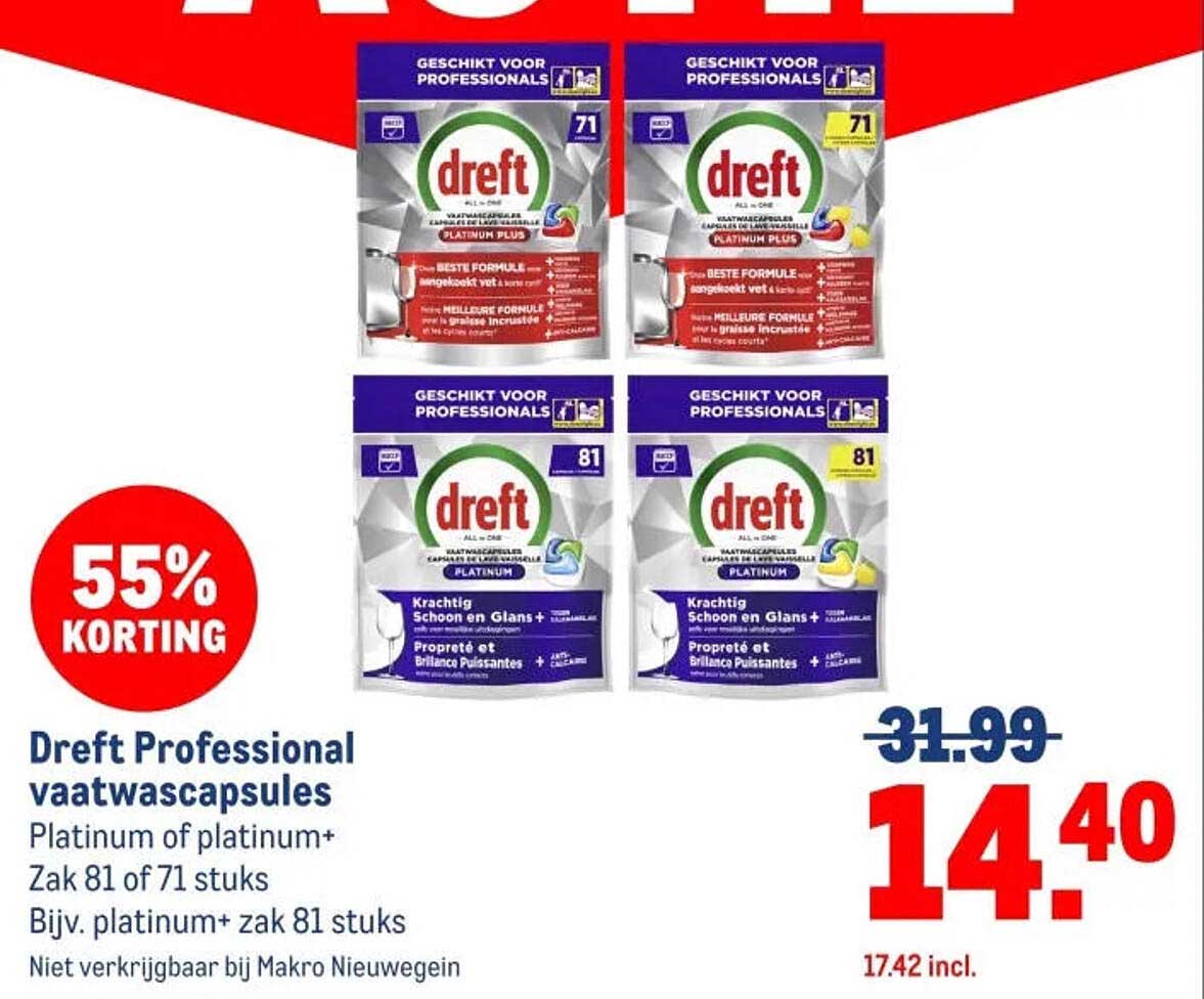 Dreft Professional vaatwascapsules Platinum of platinum+ Zak 81 of 71 stuks