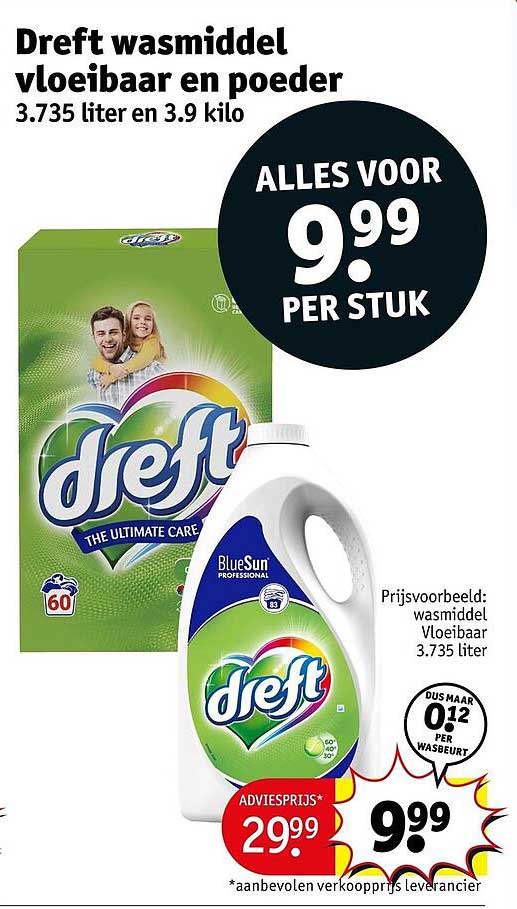 Dreft wasmiddel vloeibaar en poeder 3.735 liter en 3.9 kilo