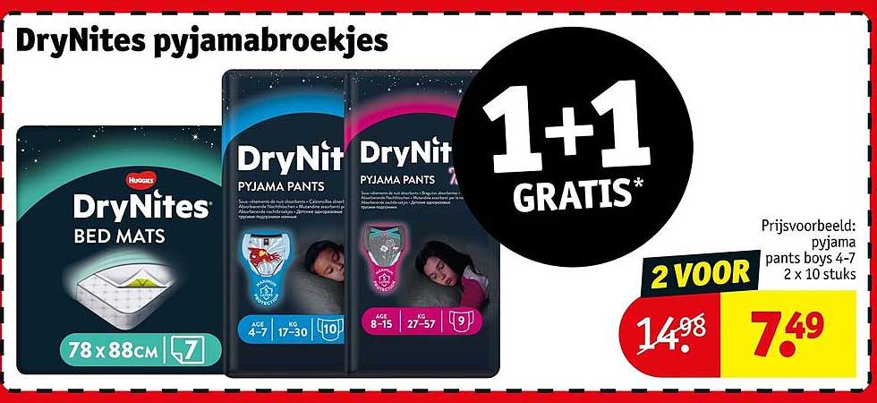 DryNites pyjamabroekjes 1+1 GRATIS*