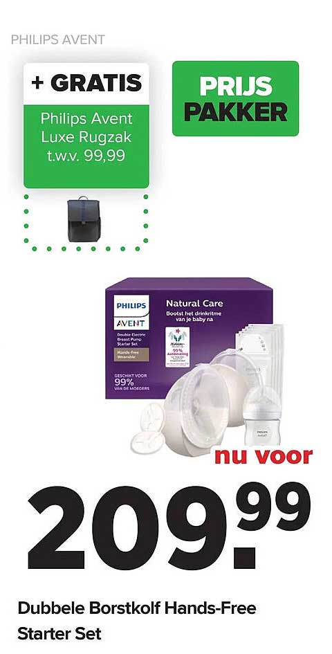 Dubbele Borstkolf Hands-Free Starter Set + GRATIS Philips Avent Luxe Rugzak t.w.v. 99,99