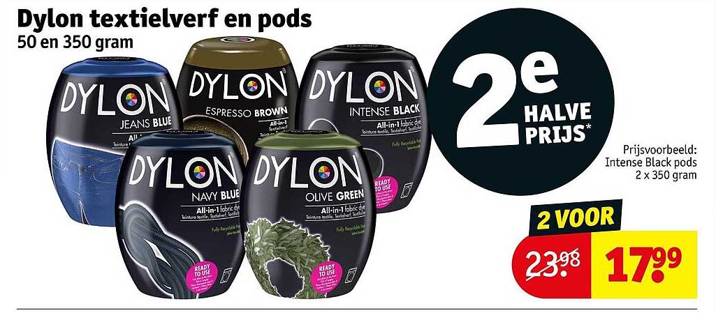 Dylon textielverf en pods 50 en 350 gram 2e halve prijs