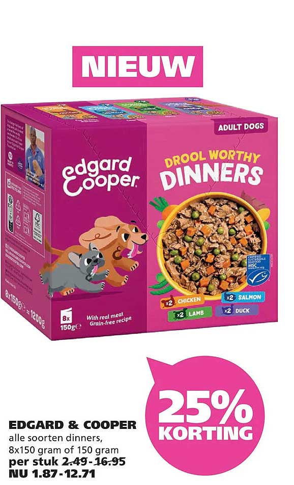 EDGARD & COOPER alle soorten dinners, 8x150 gram of 150 gram 25% korting