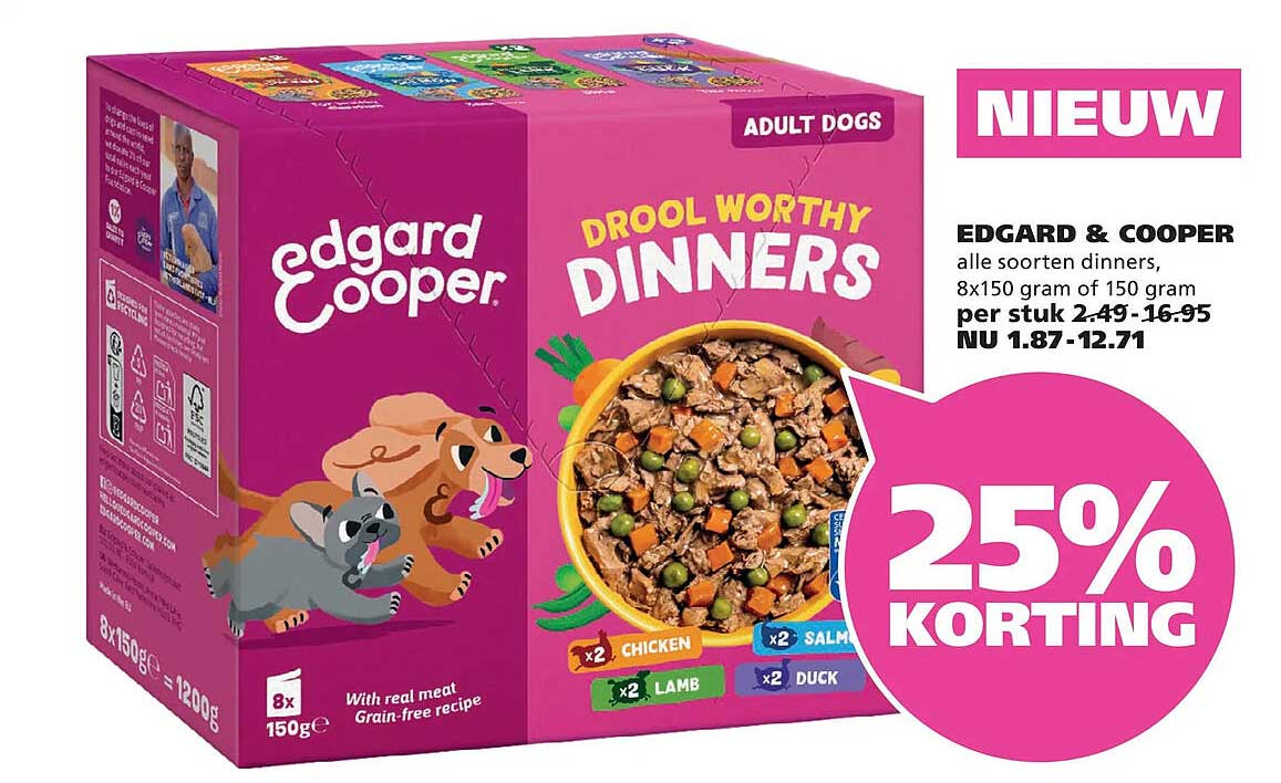 EDGARD & COOPER alle soorten dinners, 8x150 gram of 150 gram 25% KORTING
