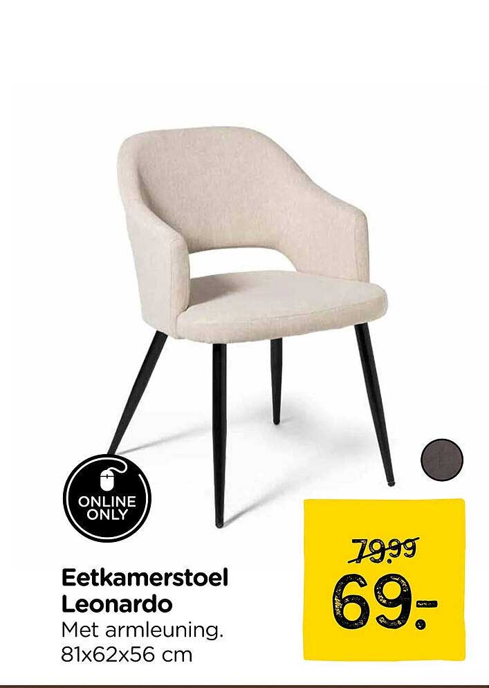 Eetkamerstoel Leonardo Met armleuning. 81x62x56 cm