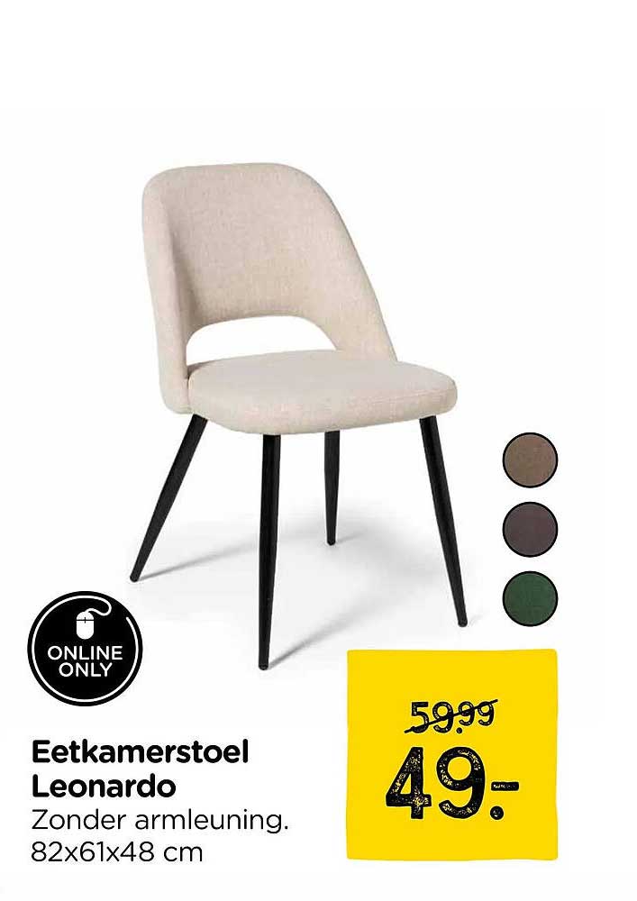 Eetkamerstoel Leonardo Zonder armleuning. 82x61x48 cm