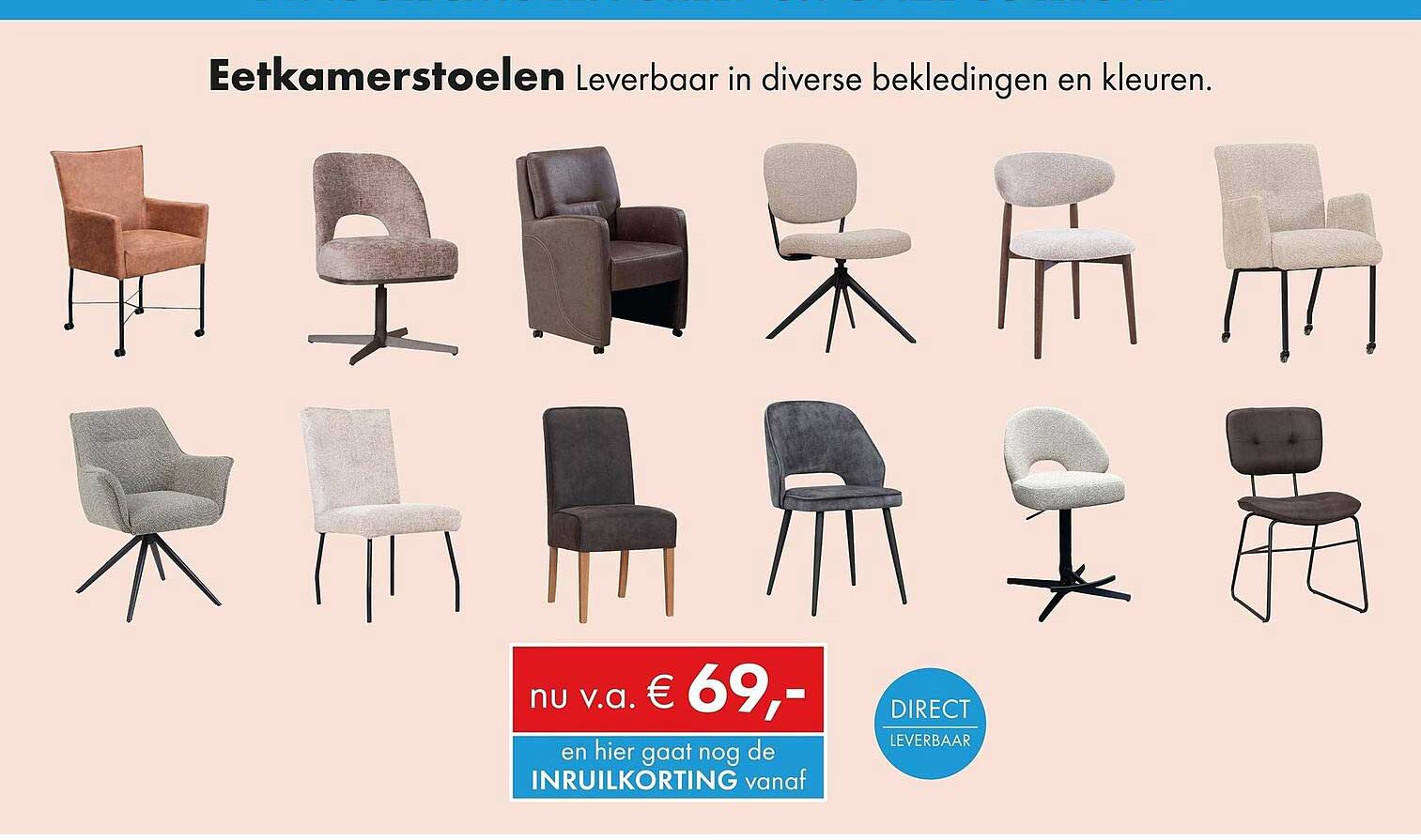 Eetkamerstoelen Leverbaar in diverse bekledingen en kleuren.