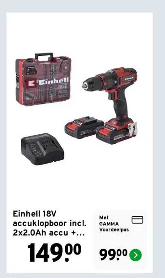 Einhell 18V accuklopboor incl. 2x2.0Ah accu +...