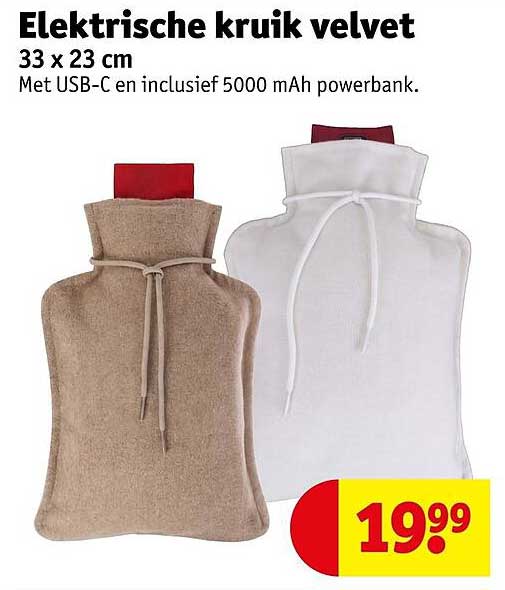 Elektrische kruik velvet 33 x 23 cm Met USB-C en inclusief 5000 mAh powerbank.