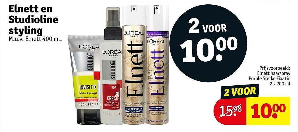 Elnett en Studioline styling M.u.v. Elnett 400 ml. 2 voor 10.00
