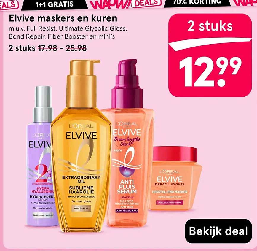 Elvive maskers en kuren 1+1 gratis