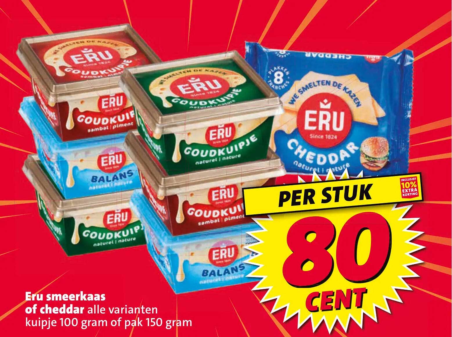 Eru smeerkaas of cheddar alle varianten kuipje 100 gram of pak 150 gram