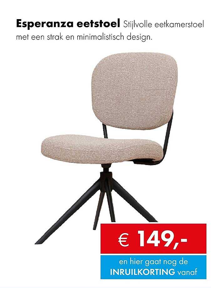 Esperanza eetstoel Stijlvolle eetkamerstoel met een strak en minimalistisch design.