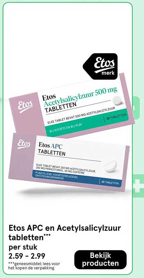 Etos APC en Acetylsalicylzuur tabletten*** per stuk