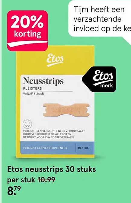 Etos neusstrips 30 stuks 20% korting