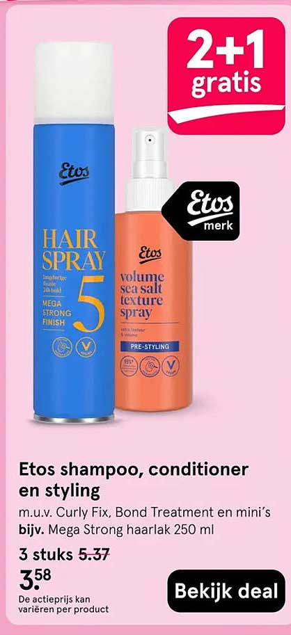 Etos shampoo, conditioner en styling 2+1 gratis