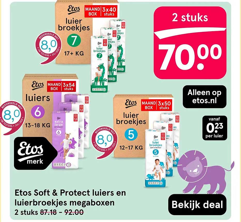 Etos Soft & Protect luiers en luierbroekjes megaboxen 2 stuks