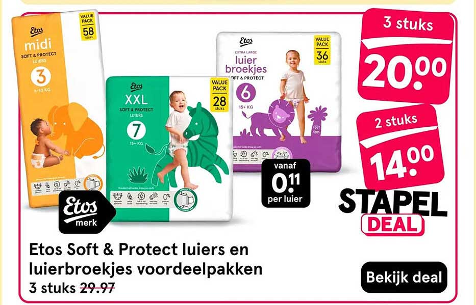 Etos Soft & Protect luiers en luierbroekjes voordeelpakken 3 stuks