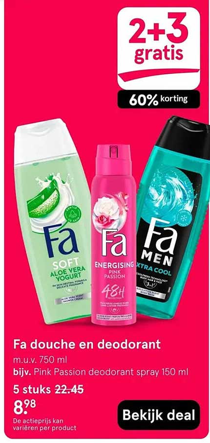Fa douche en deodorant 2+3 gratis