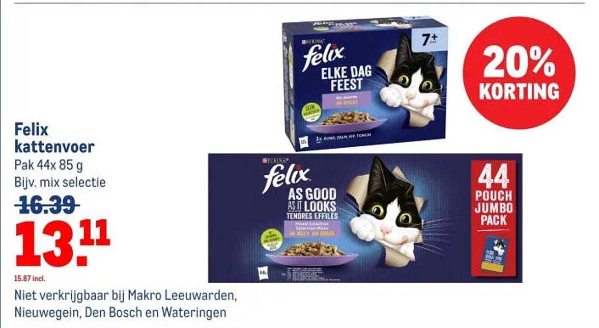 Felix kattenvoer Pak 44x 85 g Bijv. mix selectie 20% KORTING