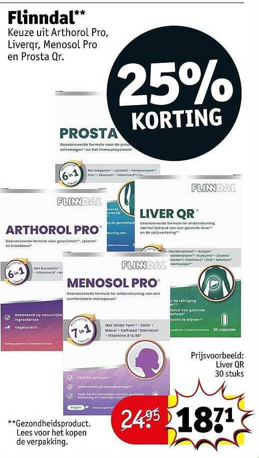 Flinndal Keuze uit Arthorol Pro, Liver Qr, Menosol Pro en Prosta Qr. 25% KORTING