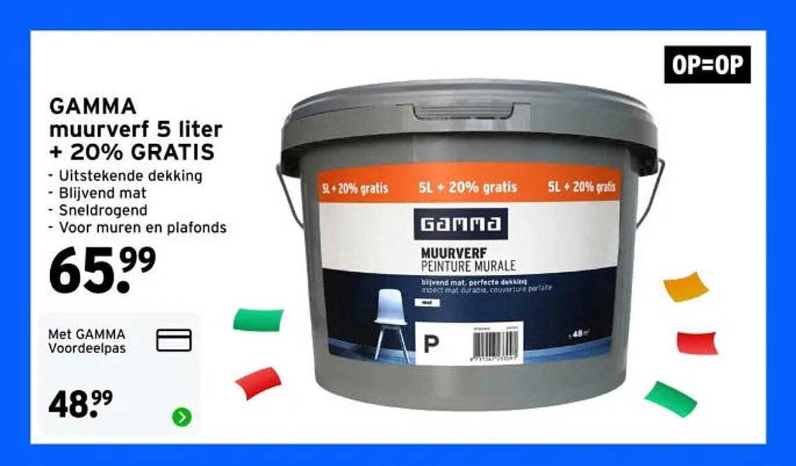 GAMMA muurverf 5 liter + 20% GRATIS