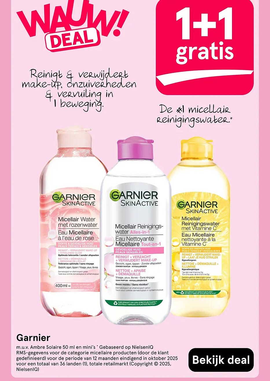 Garnier Micellaire Reinigingswater 1+1 gratis