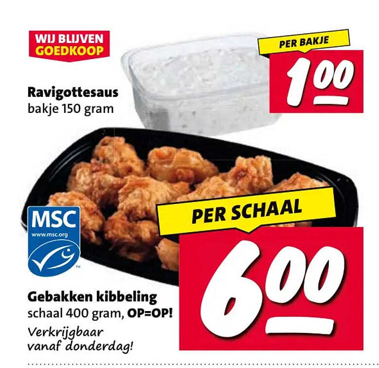 Gebakken kibbeling schaal 400 gram, OP=OP!