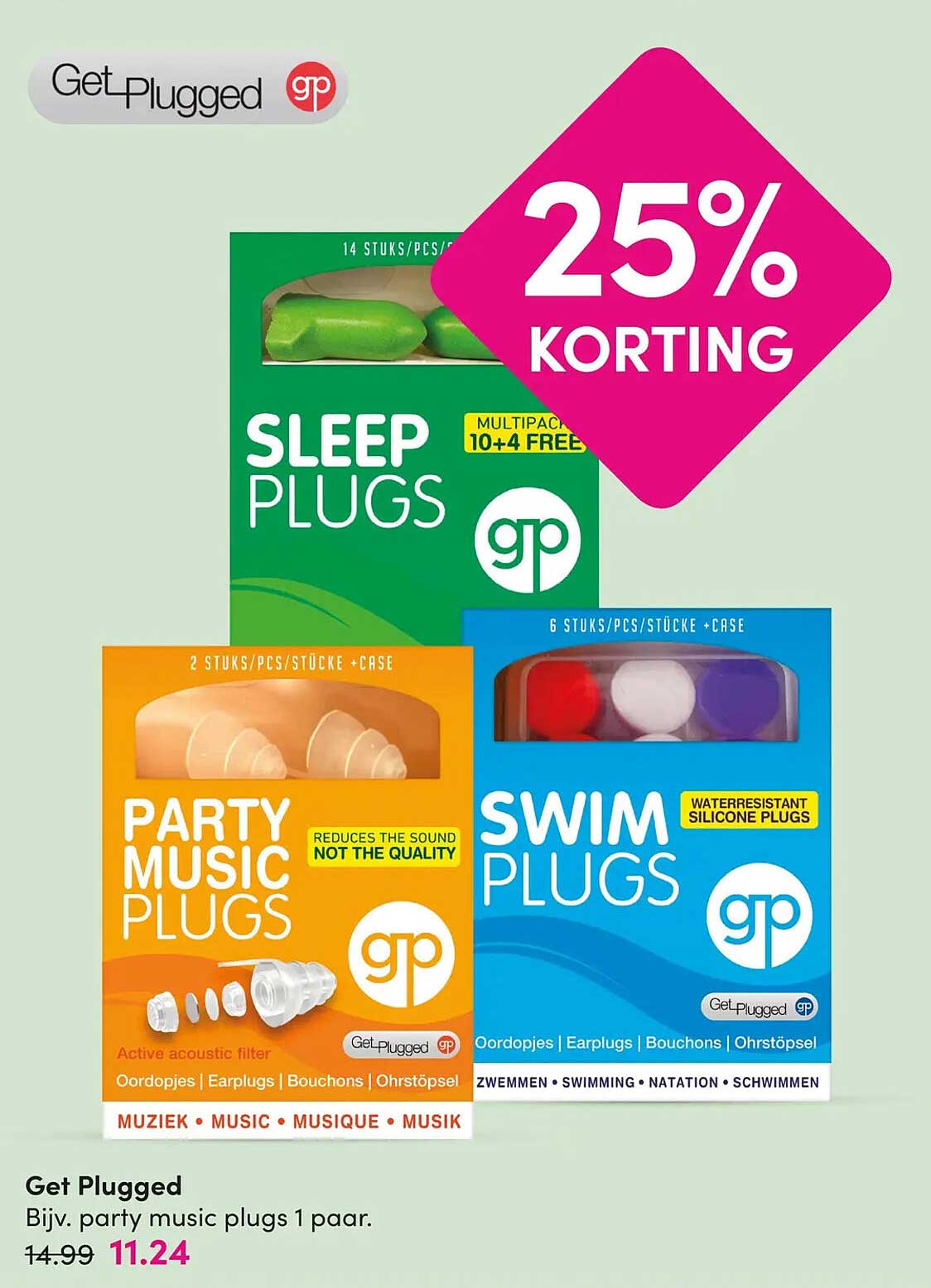 Get Plugged Bijv. party music plugs 1 paar. 25% KORTING