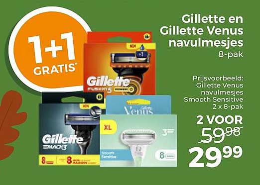 Gillette en Gillette Venus navulmesjes 8-pak 1+1 GRATIS