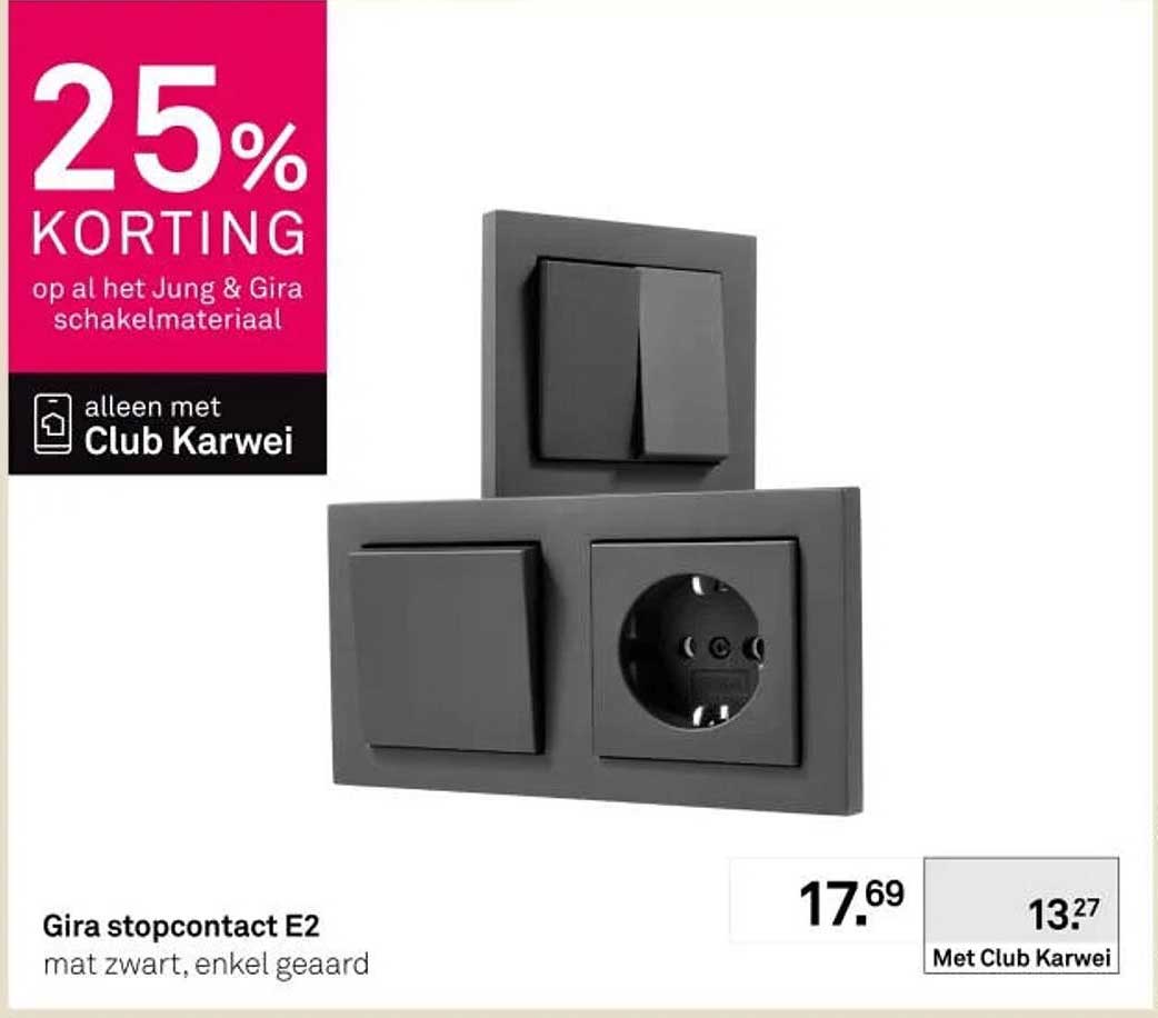 Gira stopcontact E2 mat zwart, enkel geaard